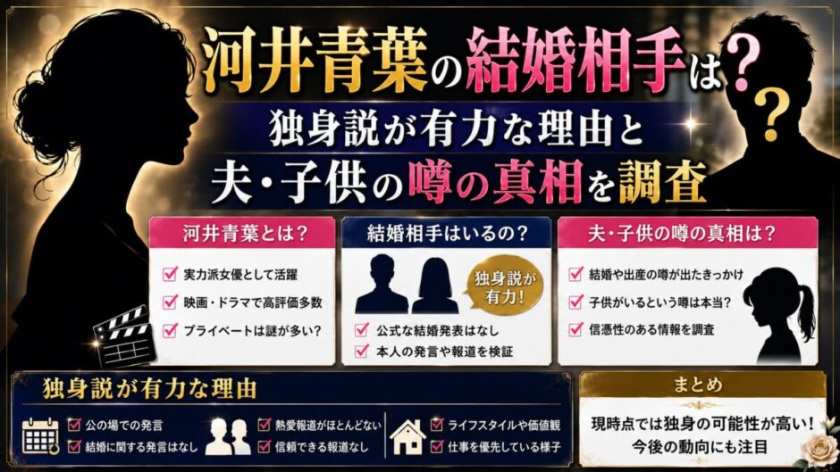 河井青葉の結婚相手は？独身説が有力な理由と夫・子供の噂の真相を調査