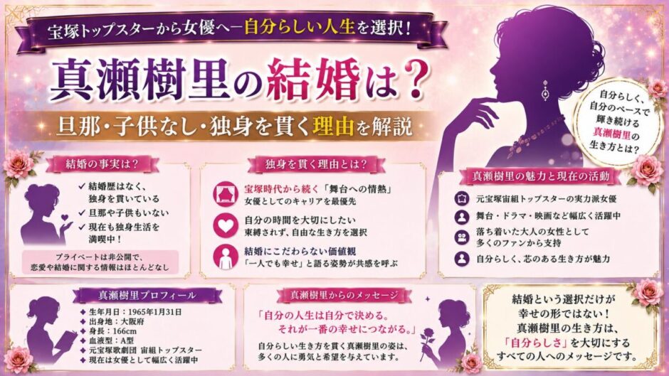 真瀬樹里の結婚は？旦那・子供なし・独身を貫く理由を解説