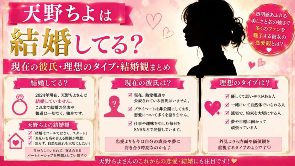 天野ちよは結婚してる？現在の彼氏・理想のタイプ・結婚観まとめ