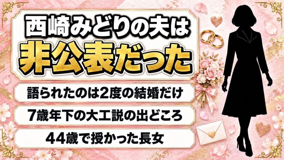 西崎みどりの夫は非公表！広まった7歳年下の大工説の出どころとは？